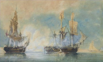 海戦 Painting - フランスのフリゲート艦を捕獲するクレセント シェルブール沖のリユニオン 1793 年の海戦